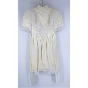 Vintage Jessica McClintock Gunne Sax Girls Size 7 Ivory Lace Dress Satin USA EUC